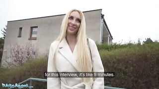 Public Agent: A blonde woman with tattoos gets fucked in a basement for money