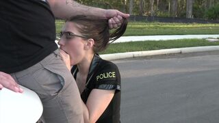 A stunning female cop stops me on the street and takes me in for a hard session