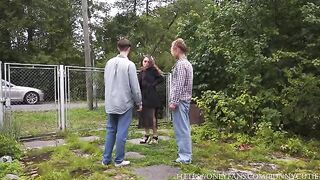 A man has hard sex right in the rural area