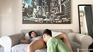My stepsister and I woke up home alone, so we had sex on the sofa