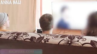 A babe got fucked by her lover on a couch and almost got caught