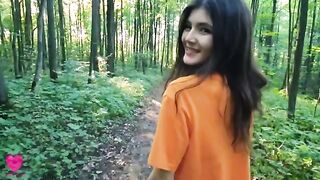 A girl on a forest walk got hungry, so she made a guy eat her pussy