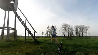 A Chihuahua was fucked in the hunting pulpit outdoors