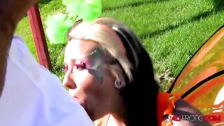A sexy cosplay model Lily Fatale with tattoos gets fucked outdoors hard