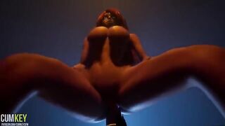 A chick with huge boobs is fucking with a monster