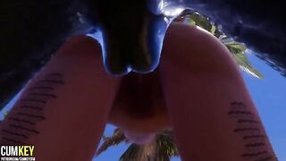 Two sexy girls getting fucked by a huge cock monster