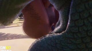 Two sexy girls getting fucked by a huge cock monster