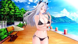 Playing with big tits waifu Prinz Eugen from Azur Lane in POV style