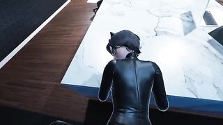 Catwoman fucks with a guy in the office, showcasing her seductive skills