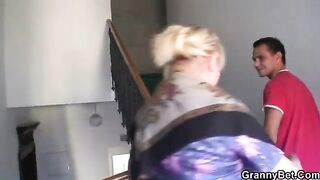 Old grandma with freckles and big tits riding cock