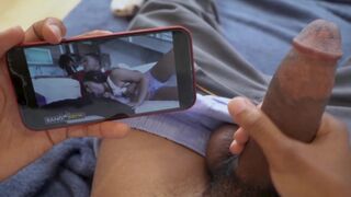 Young guy masturbates to his own porn featuring Julz Gotti