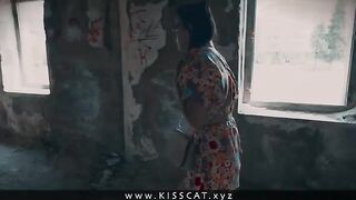 A petite babe is fucking in public with a stranger in an abandoned house