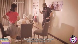 Young and sexy Asian player June Liu joining the soccer club