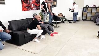 Busty Monika Fox from Russia fucked by 7 guys in hardcore DP action
