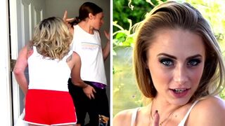 Two cute girls Katie Kinz and Kyler Quinn deliver a surprise