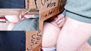 A girl fucked in the ass through the glory hole