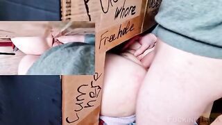 A girl fucked in the ass through the glory hole