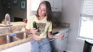 The Appetizing Petite Girl Has Preparations for Lunch With a Big Toy