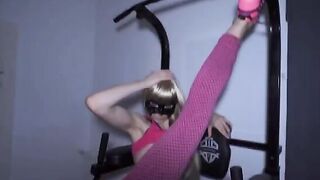 Fitness girl gets her ass smashed by two cocks in the gym, drenched in cum