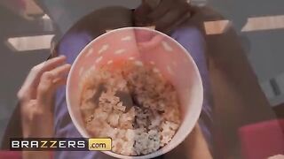 Naughty ebony babe Tina Fire gets her pussy pounded in the popcorn machine