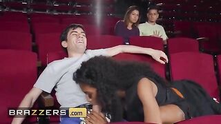 Naughty ebony babe Tina Fire gets her pussy pounded in the popcorn machine