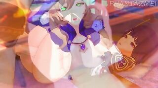 Genshin Impact animated porn with Eula, Amber, and Jean in a steamy bath scene