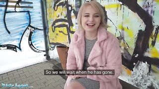 Public Agent Short hair blonde teen with a natural body gets fucked on the bus stop for cash