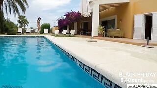 Little Caprice has sex with a stranger in the pool and sucks his dick underwater