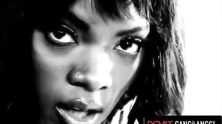 Ana Foxxx’s gorgeous ebony body gets pounded by four big white cocks in a wild session
