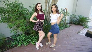 Step daughters Aliya Brynn and Jackie Rogen get daddy's cum after taboo threesome