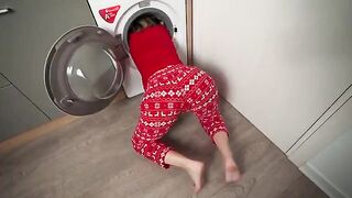 A step mom got stuck in the washing machine and her step son saved her