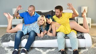 Cute girls get punished by their daddies in a taboo roleplay scenario