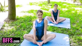 Gymnast girl Katie Kush is stretching with Kenzie Madison in hardcore action