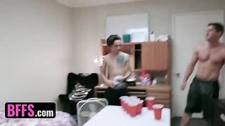 Two roommates' cocks shared by college girls Jessica Rex, Emma Starletto, and Paige Owens in a steamy dormitory orgy