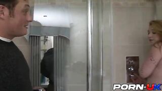 Busty British teen Harmony Reigns takes shower and gets fucked by stepdad