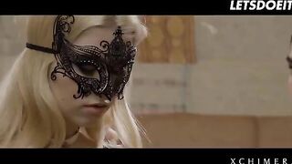 Blonde babe Misha Cross caught between two cocks in a passionate fuck