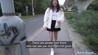 Petite teen almost gets hit by a taxi, then gets fucked by Public Agent