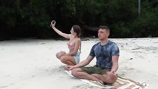 Meditation on the beach turns into deep blowjob session