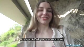 Hot long haired Ukrainian babe talked into sex outdoors