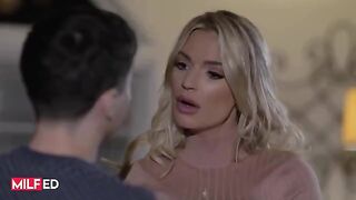 The stepmom is so naughty, she’s making her stepson a stunning blowjob
