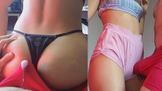 A guy fucked his girlfriend in her panties while she ground against his cock