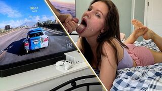 Girl plays Xbox and got a big cock in her throat while she was not attentive