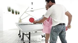 The guy did not expect that the girl would play ping-pong so badly and bet