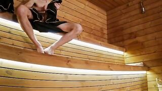 I show my dick to three strangers in the sauna. Will they join?