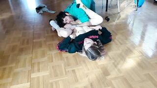 A couple have sex on the floor, the girl squirts and gets a huge load