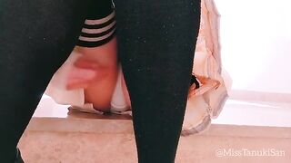 A cute schoolgirl removes her panties and masturbates passionately in a naughty pose