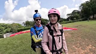A hot woman squirts while paragliding in Costa Rica, experiencing intense orgasms