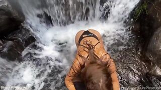 Passionate sex near the waterfall for a hot amateur