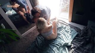 A couple makes love right in front of the mirror, it’s really hot!