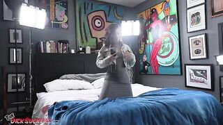 Beautiful brunette Dharma Jones' huge cock sucking blowjob talent